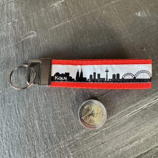 Schlüsselband "Skyline Köln schwarz / weiß", Gurtband rot
