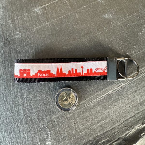 Schlüsselband "Skyline Köln rot / weiß", Gurtband schwarz