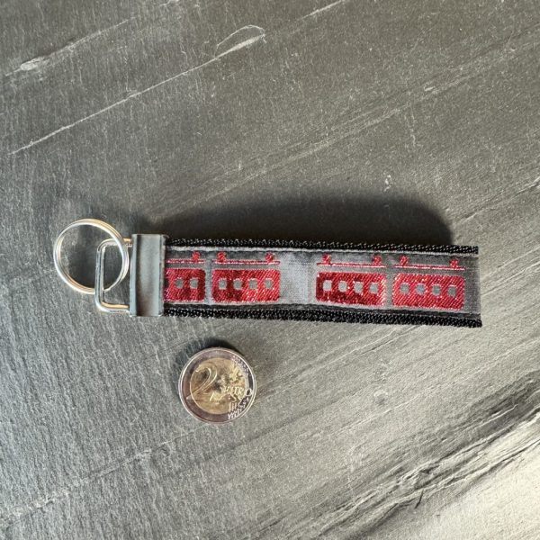 Schlüsselband "Schwebebahn Glitter rot", Gurtband schwarz