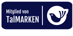 Logo blau mit weißer Schrift "Mitglied von Talmarken"