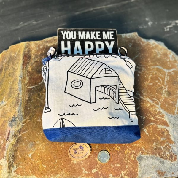 Reißverschlusstasche mit Zeichnung schwarz / weiß, Reißverschluss schwarz