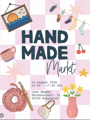 Handmade Markt im Café Mandel ©Café Mandel graphischer Flyer, Ankündigung Handmade Markt im Café Mandel, Ehrenhainstr. 51 in Wuppertal